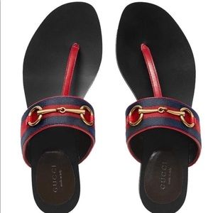 Authentic GUCCI BLUE LEATHER HORSEBIT THONG SANDAL